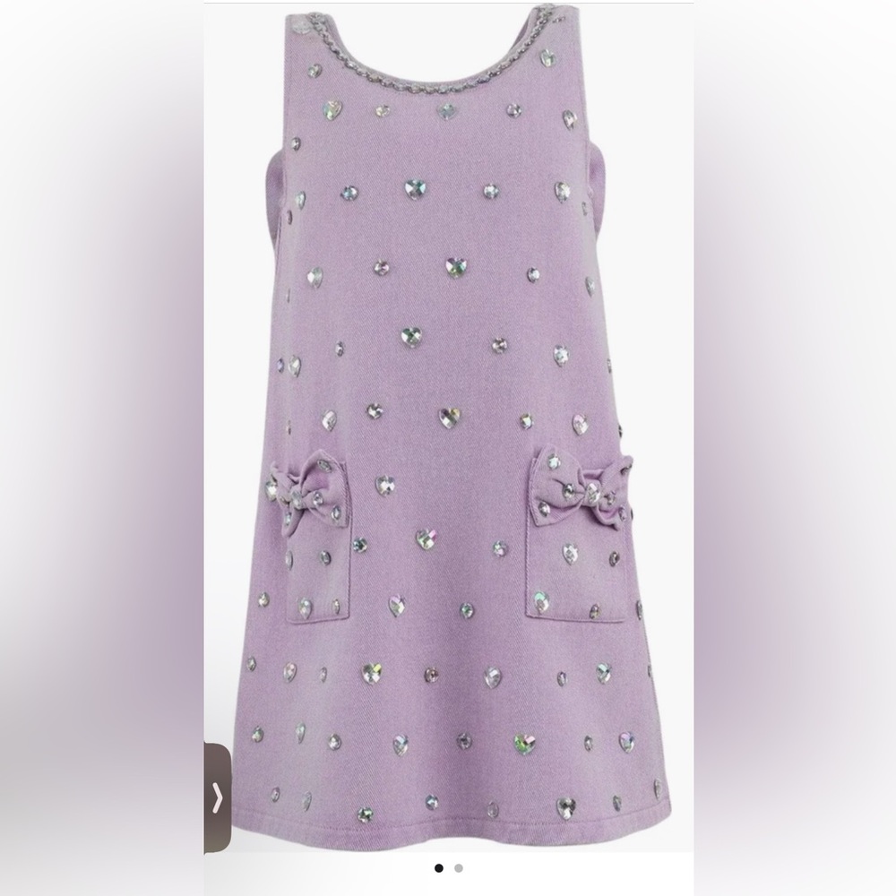 LAVENDER CRYSTAL HEART DENIM BOW DRESS